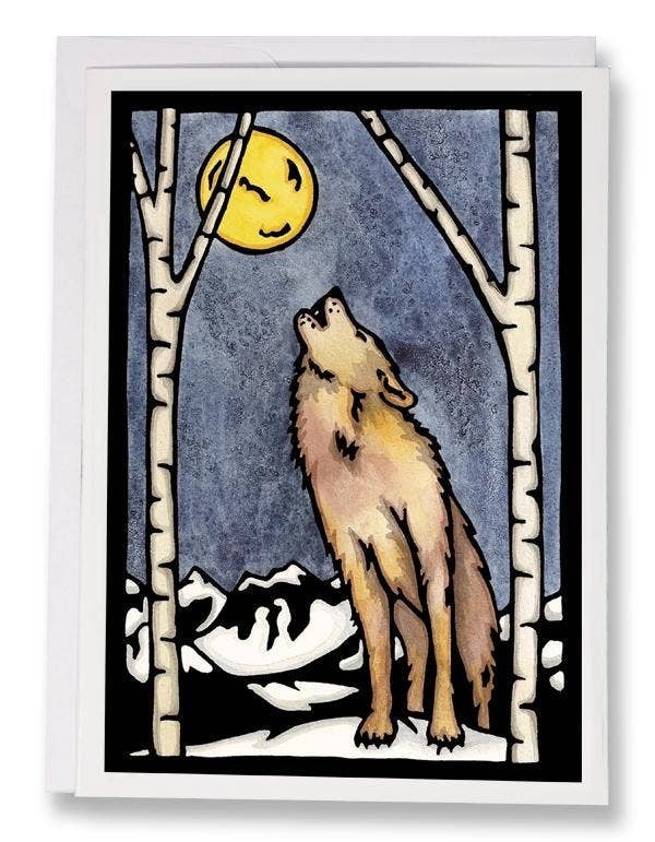 Sarah Angst Art Wolf Card Nutmeg Handcrafted